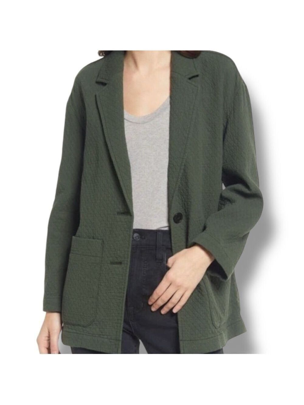 Madewell Forest Green Diamond Jacquard Quilted-like Oversized Blazer - XSmall